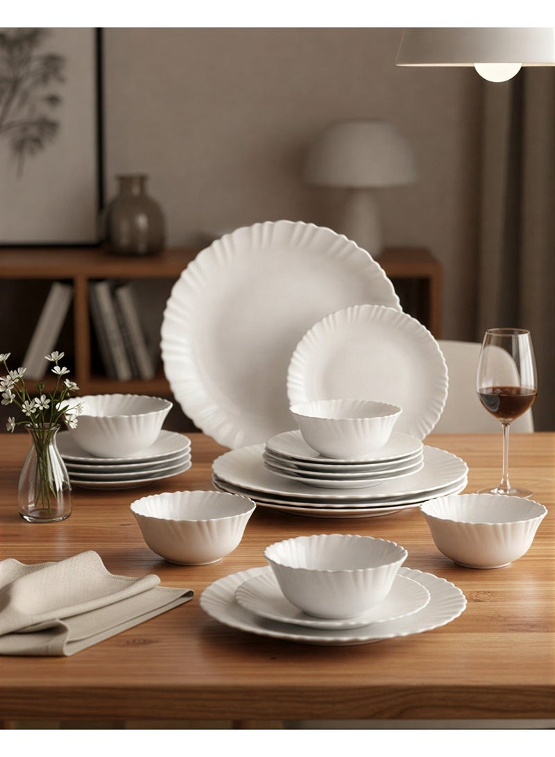 La Opala 20 PCS Dinner Set | Premium Opal Glass Dinnerware Set | White Elegant Plates & Bowls Set | Microwave & Dishwasher Safe | Dinner Set for Home & Gifting - Image 3